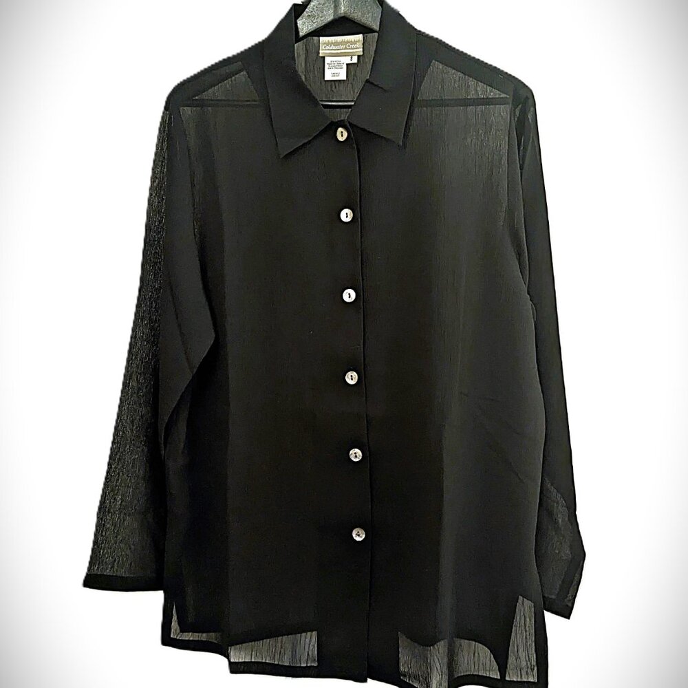 Tunic Semi Sheer Shirt w/Abalone Buttons Sz S